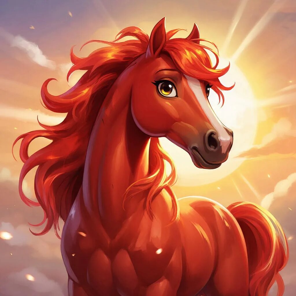 Красная Огненная Лошадь. Иллюстрация сгенерирована нейросетью