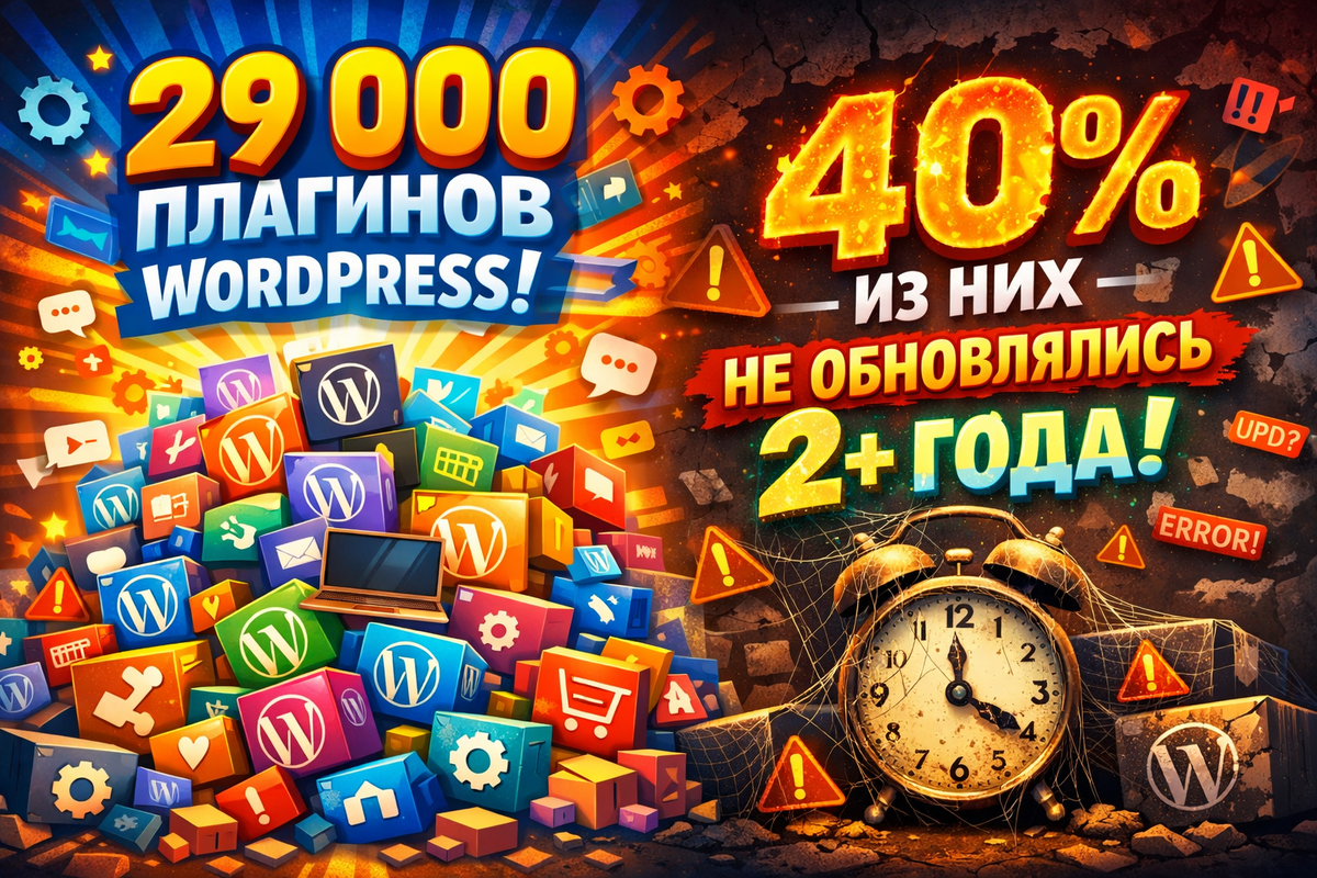 29 000 плагинов WordPress - и 40% из них не обновлялись 2+ года