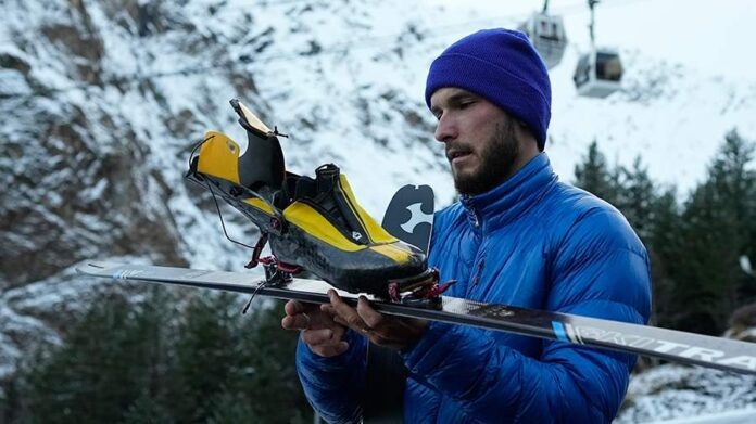    Иллюстрация играющего лыжника на фоне схемы изменения рынка лыжных технологий после событий 2026 года.