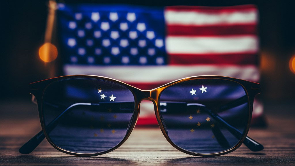    США флаг ЕС Евросоюз санкции, сгенерировано нейросетью