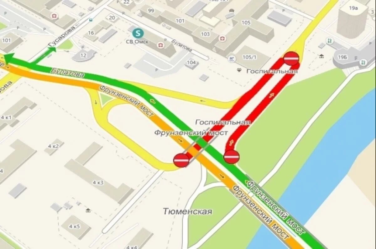    В Омске перекрывают часть улицы Госпитальной вблизи Фрунзенского моста