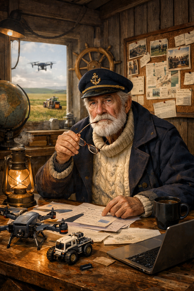 Старый моряк разбирается в дронах и кооперативах так же спокойно, как когда-то в морских картах.
Не про хайп. Про смысл, коллектив и работу, которая живёт дольше зарплаты.
