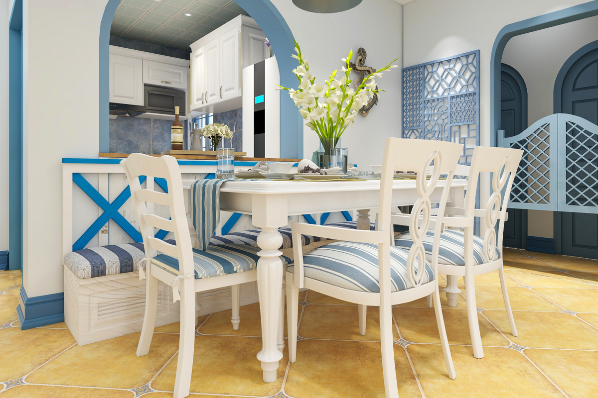 Сочетание белого и голубого напоминает о морской пене и отдыхе.