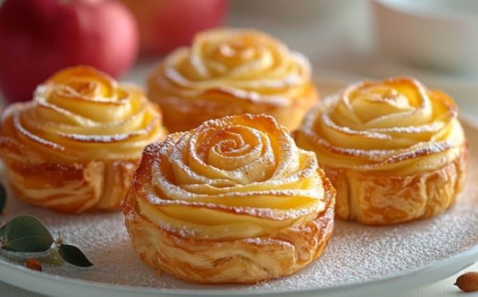 Готовим розочки из слоеного теста с яблоками в духовке