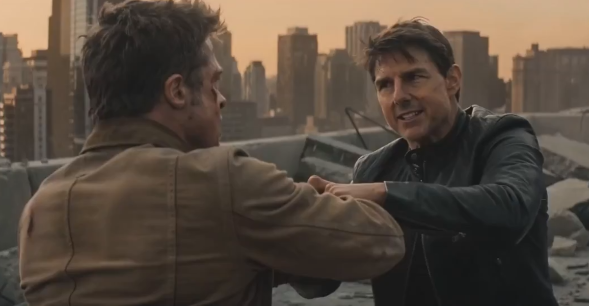 Кадр из видео, сгенерированного ИИ - Брэд Питт дерется против Тома Круза