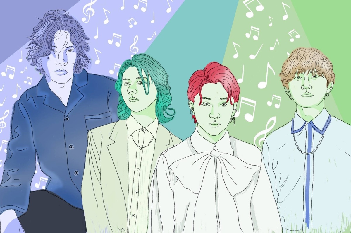 Рок-трио Mrs. Green Apple в этом году отметило свой 10-летний юбилей, в значительной степени доминируя на музыкальной сцене страны. Тем временем песня «Iris Out» певца и автора песен Кенши Ёнезу побила рекорд Spotify Japan по количеству прослушиваний в день релиза. | Лили Пизано (иллюстрация из оригинала статьи)