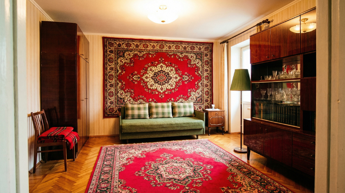 Типичная советская комната с ковром на стене