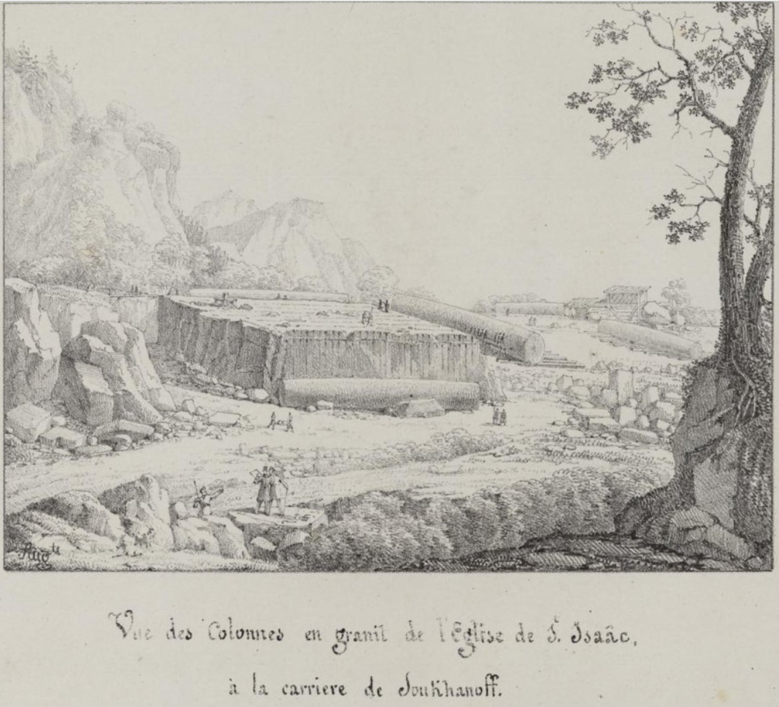 Добыча колонн для Исаакия в каменоломне Суханова. Монферран