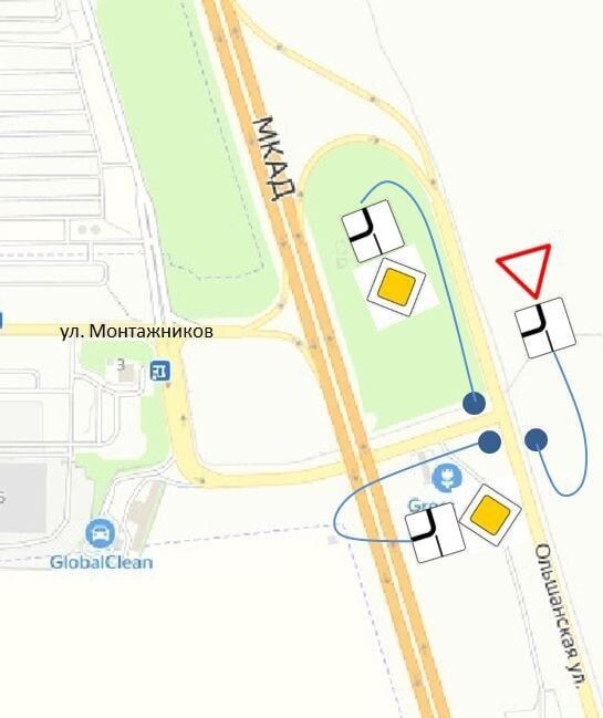  Cхема организации дорожного движения на пересечении улиц Монтажников и Ольшанской. © УГАИ ГУВД Мингорисполкома, Telegram