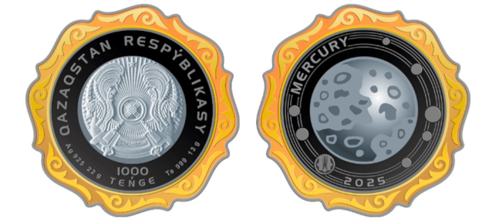    Коллекционные монеты Казахстана 1000 тенге 2026 года Тәңірлік күнтізбе и Меркурий серебро