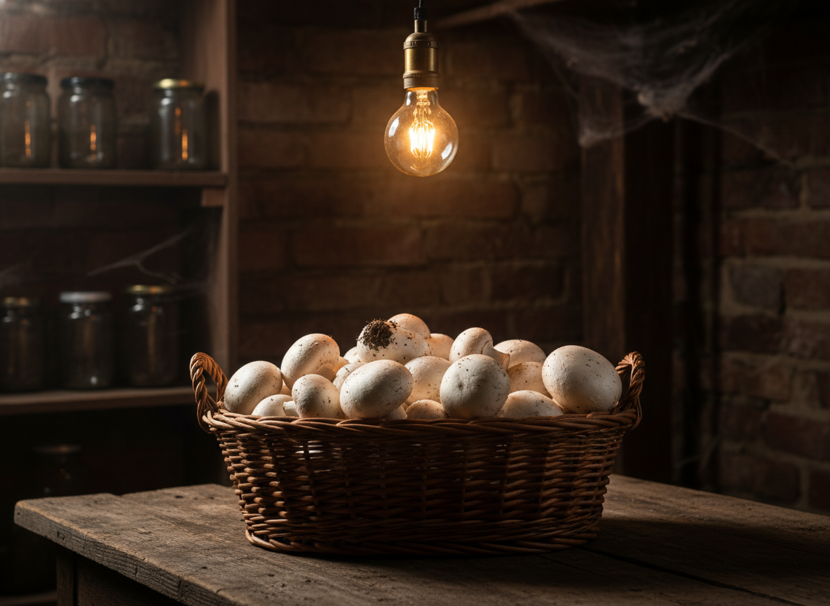 В темноте подвала, где не бывает солнца, тоже может зреть урожай. 🍄🕯️ Достаточно немного терпения, влаги и… предпринимательской жилки Петровича. А вы знали, что ваш погреб может кормить круглый год?