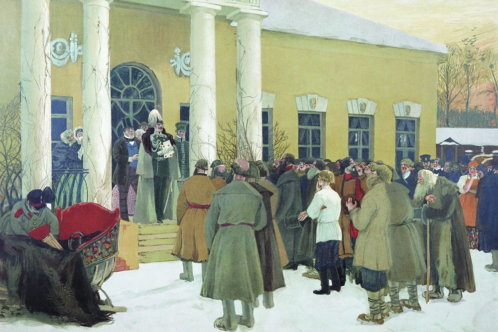    Б.М. Кустодиев. Чтение манифеста (Освобождение крестьян). Для издания И.Н. Кнебеля "Русская история в картинах". 1907 г. / Фото: wikipedia.org