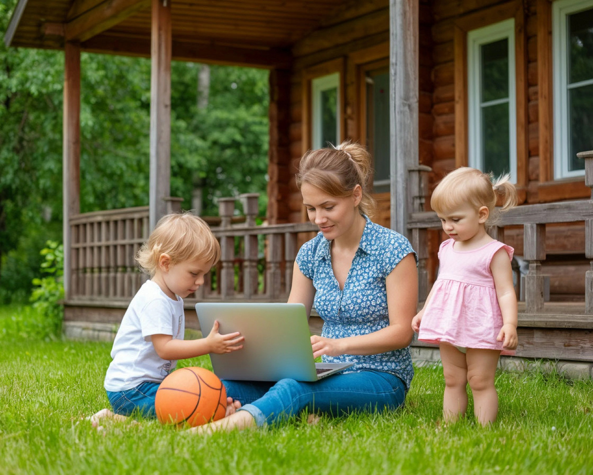 Мама работает на даче