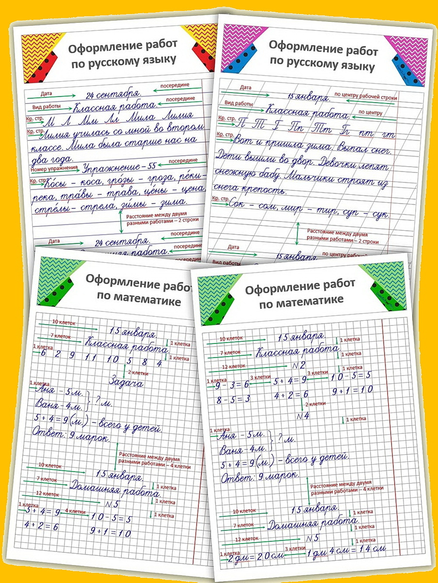 Праильно оформить работу в тетради по русскому языку и математике