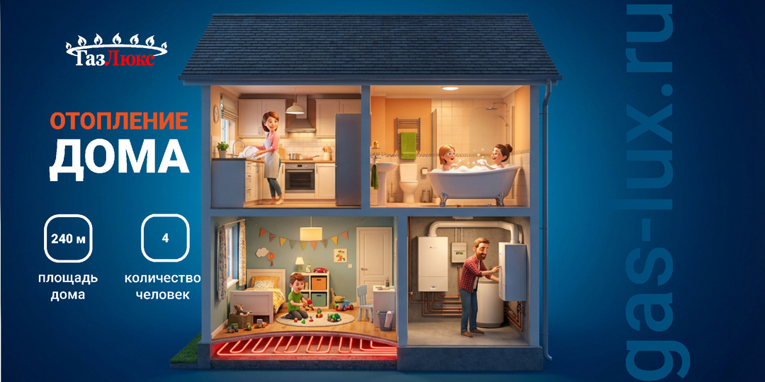 Газовый котел для дома 240 кв. м. и 4х человек.