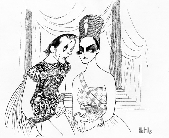 Элизабет Тейлор и Ричард Бертон в фильме "Клеопатра". Художник Эль Хиршфельд.