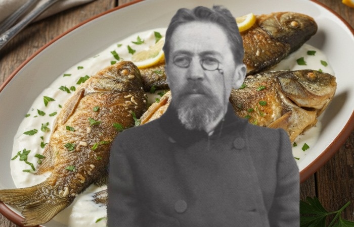 Любимое блюдо Чехова - караси в сметане.
