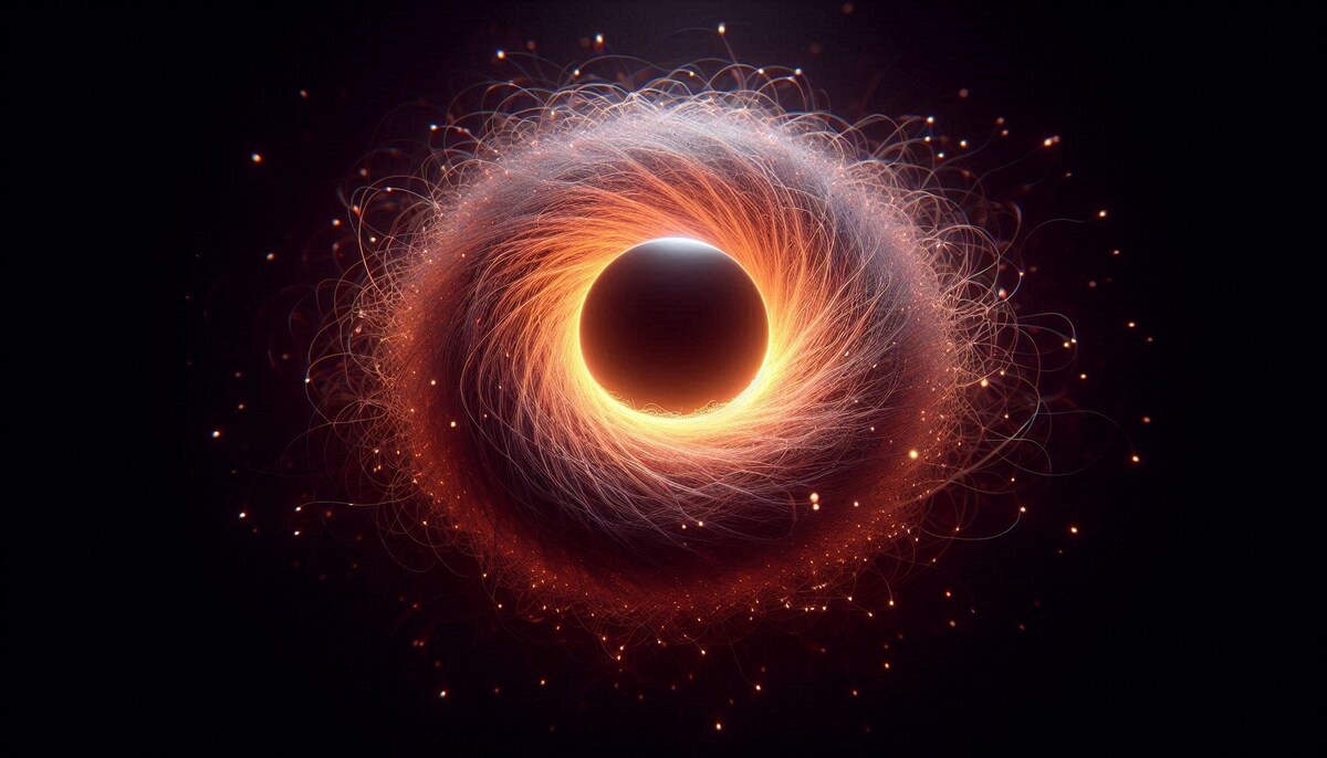 Теория фаззболов Самира Матура предлагает: чёрная дыра – это рыхлый клубок струн, простирающийся до того места, где должен быть горизонт. Никакой пустой области и стены нет.