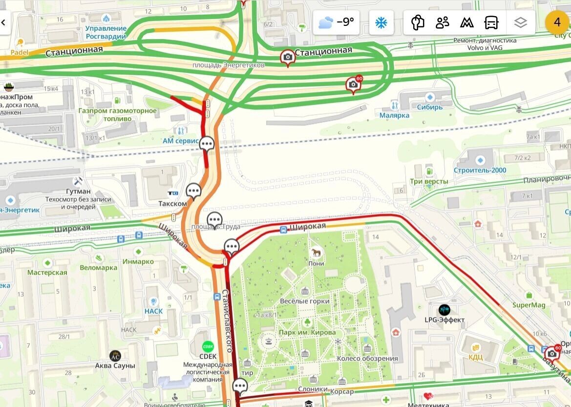    Интенсивные заторы в районе левобережной развязки образуются даже днем, когда трафик минимален.   2GIS
