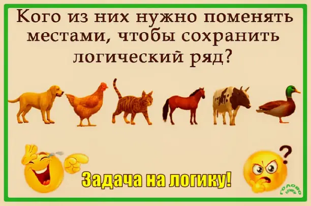 🐯 Найди «неправильного» зверя: какой нужно переставить, чтобы ряд стал логичным?