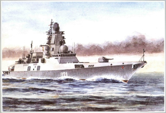 Фрегат "Адмирал Горшков" в море. Акварель. Художник В.М.Антонов