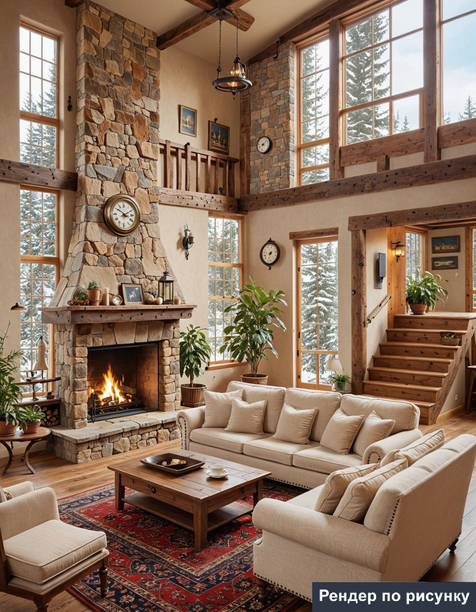 ИИ рендер интерьера по рисунку