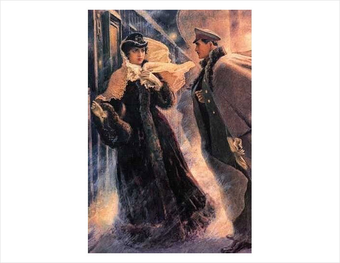 А.Н. Самохвалов. Встреча Анны с Вронским на станции Бологое. 1952-1953 гг. Иллюстрация к роману