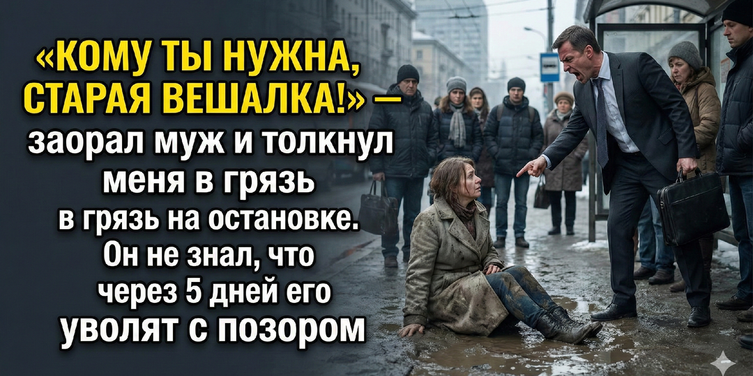 «Кому ты нужна, старая вешалка!» — заорал муж и толкнул меня в грязь на остановке. Он не знал, что через 5 дней его уволят с позором