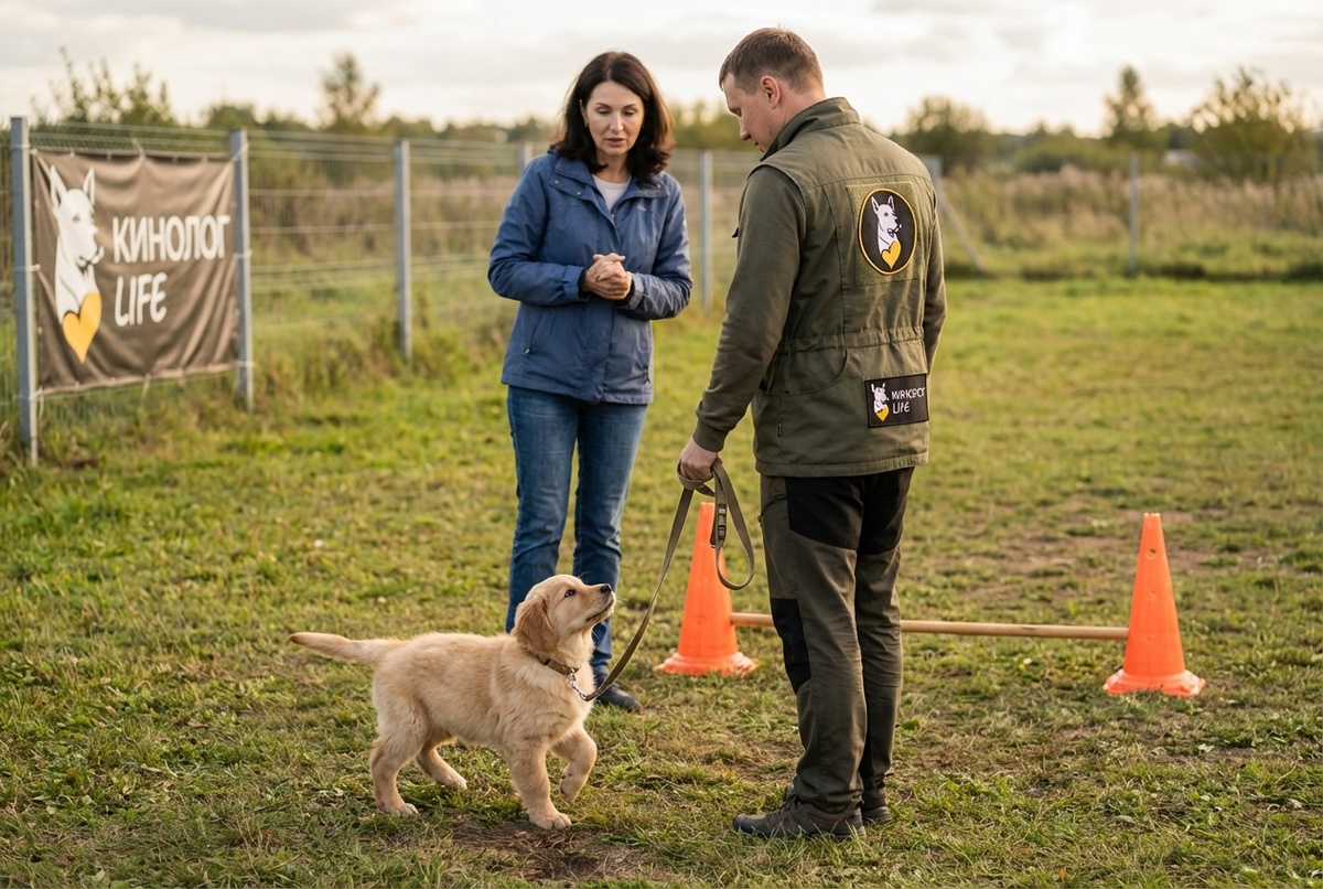 приучить щенка к поводку в 3 месяца — маленький щенок в ошейнике на мягком поводке