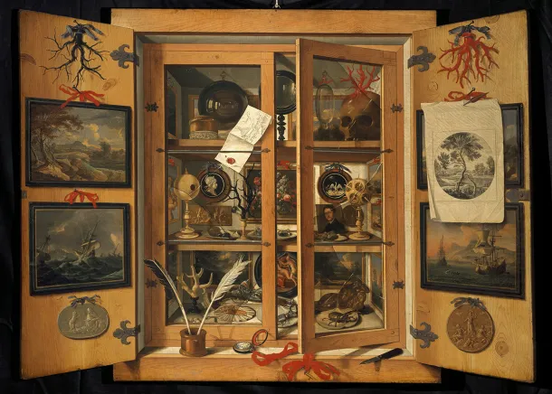 Кабинет редкостей, картина Доминико Ремпса, ок. 1690 г. Кабинеты редкостей, предшественники музеев, представляли собой эклектичные собрания редких и ценных вещей.
Photo SCALA, Florence - Courtesy of the Ministero Beni e Att. Culturali e del Turismo, Dist. GrandPalaisRmn / image Scala