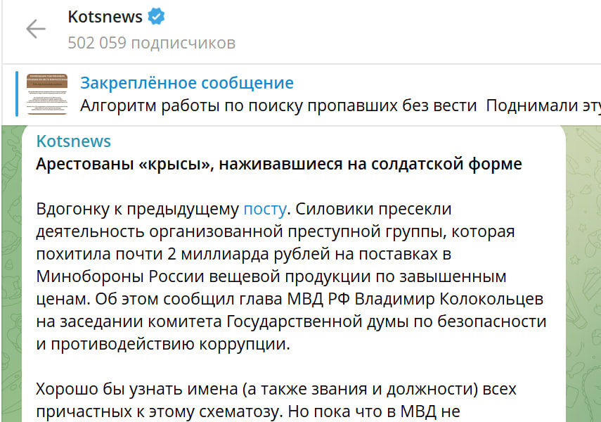    СКРИНШОТ: KOTSNEWS/ТЕЛЕГРАМ
