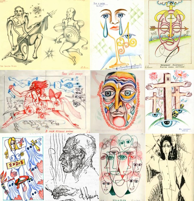 Некоторые из рисунков Аркадия Кутилова, сделанные во взрослом возрасте. https://45parallel.net/arkadiy_kutilov/index.html