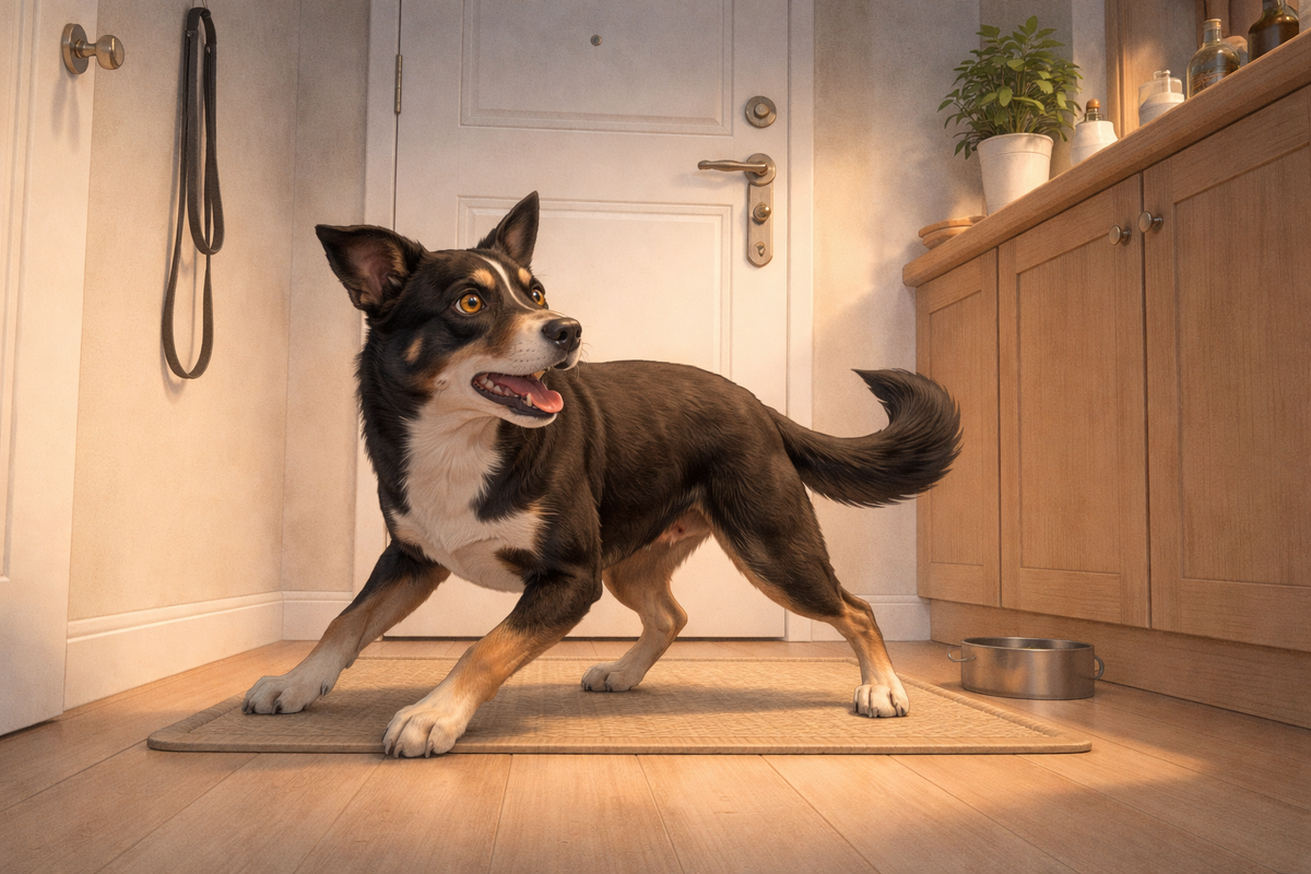 Перед дверью шумно, и пёс возбуждён, но сценарий уже готов