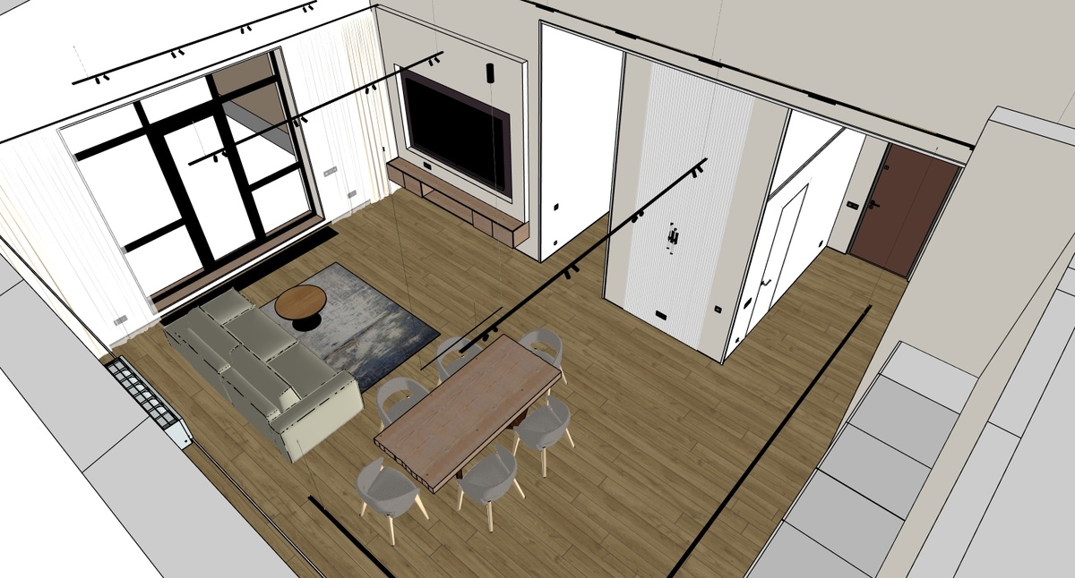 Эскиз кухни-гостиной в SketchUp