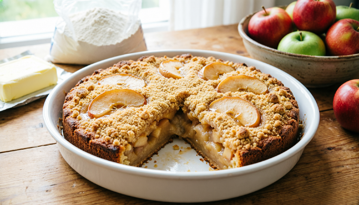 🥧 Английский яблочный пирог “Эппл Краппл” по-омски: вместо овсянки — манка, вместо корицы — имбирь. 