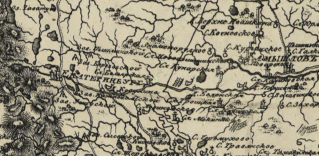 Генеральная карта Пермской губернии 1803 года. Фрагмент.