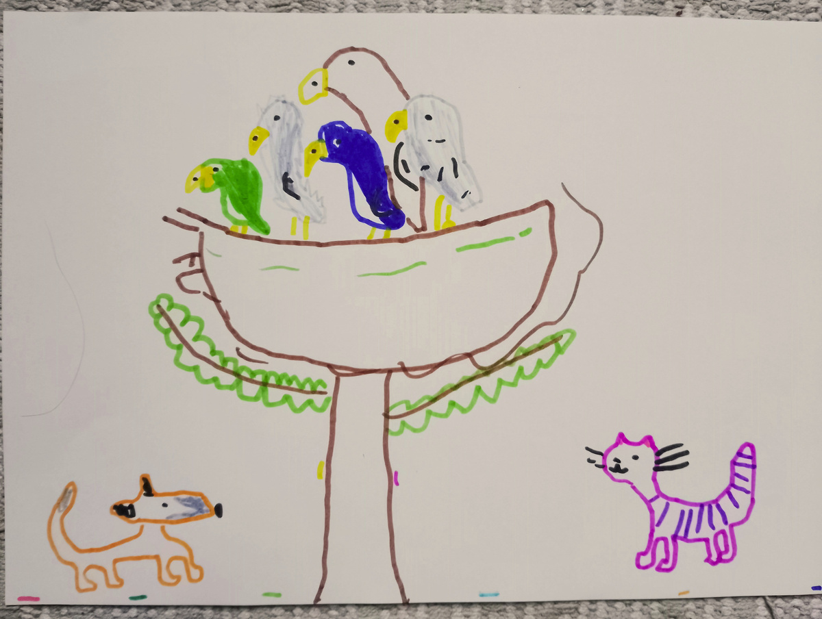 "Уютное гнездо", рисунок Лидии. Бумага, цветные фломастеры.