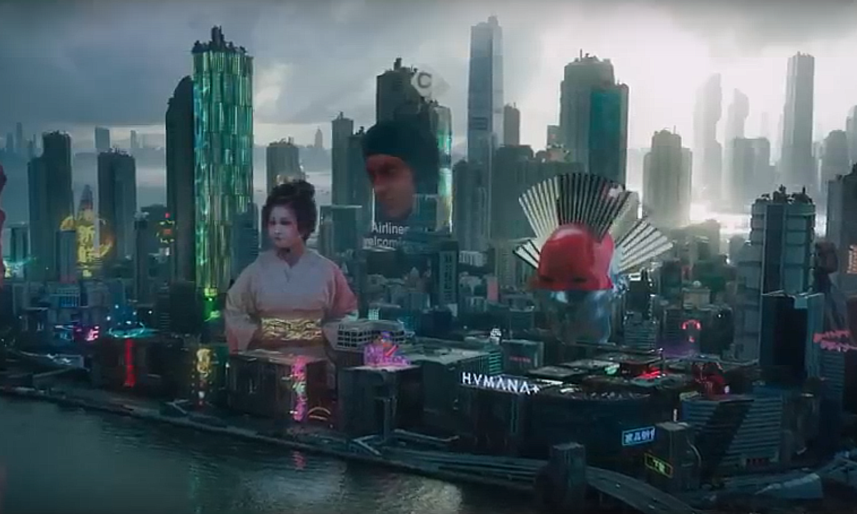Мир будущего показан "с размахом", хотя - несколько "мультяшно" (с) Кадр из фильма