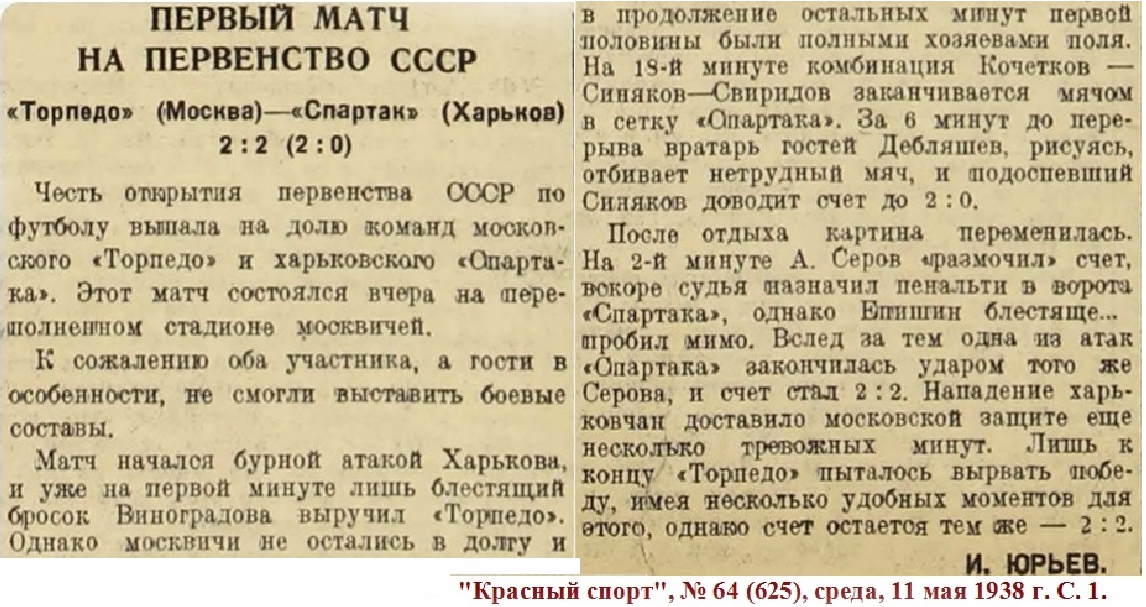 "Красный спорт", № 64 (625), среда, 11 мая 1938 г. С. 1. Коллаж автора ИстАрх.