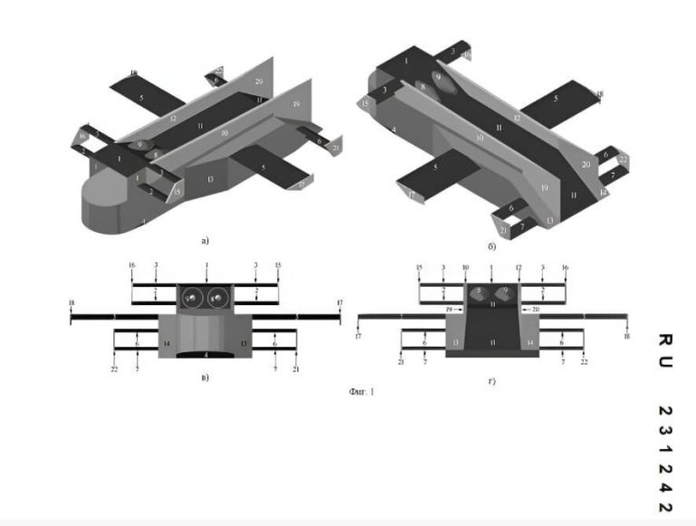 Схема самолёта тандем-утка-пятиплан из патента