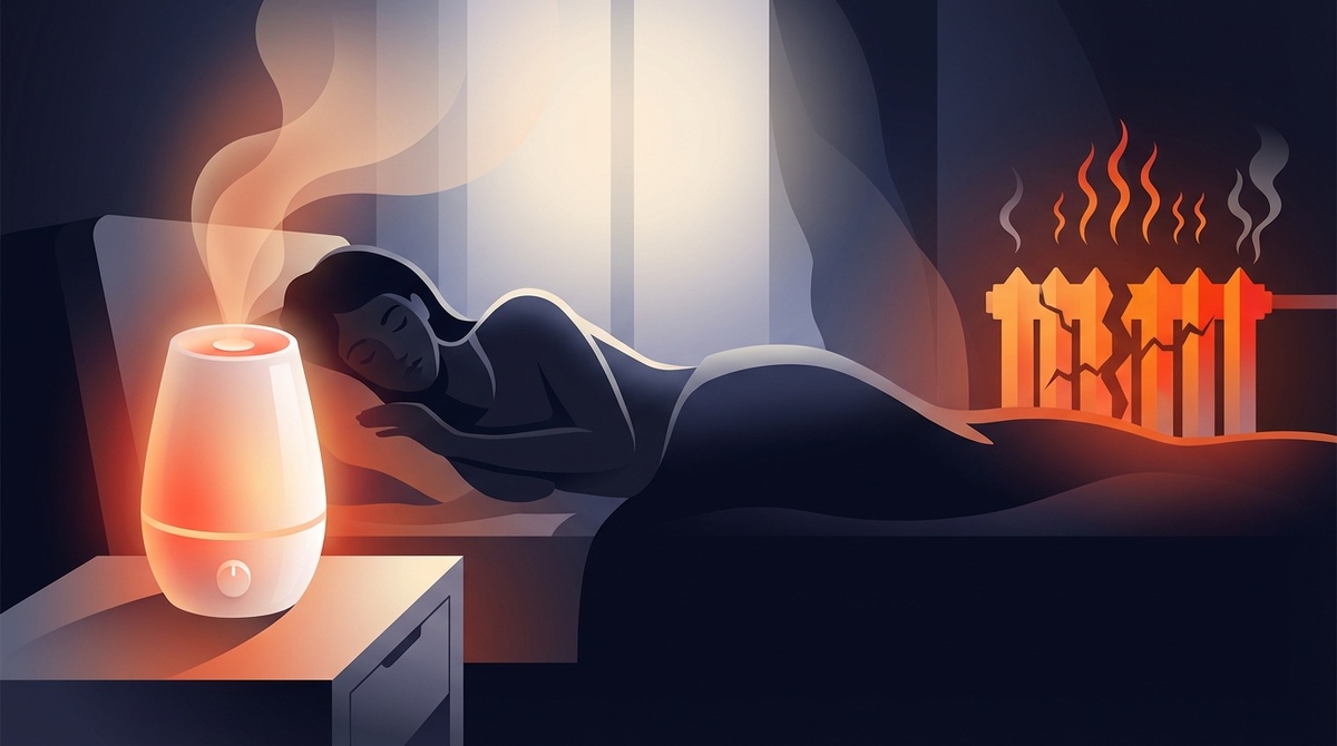 Увлажнитель воздуха с тёплым паром на прикроватной тумбочке - подарок на 8 марта