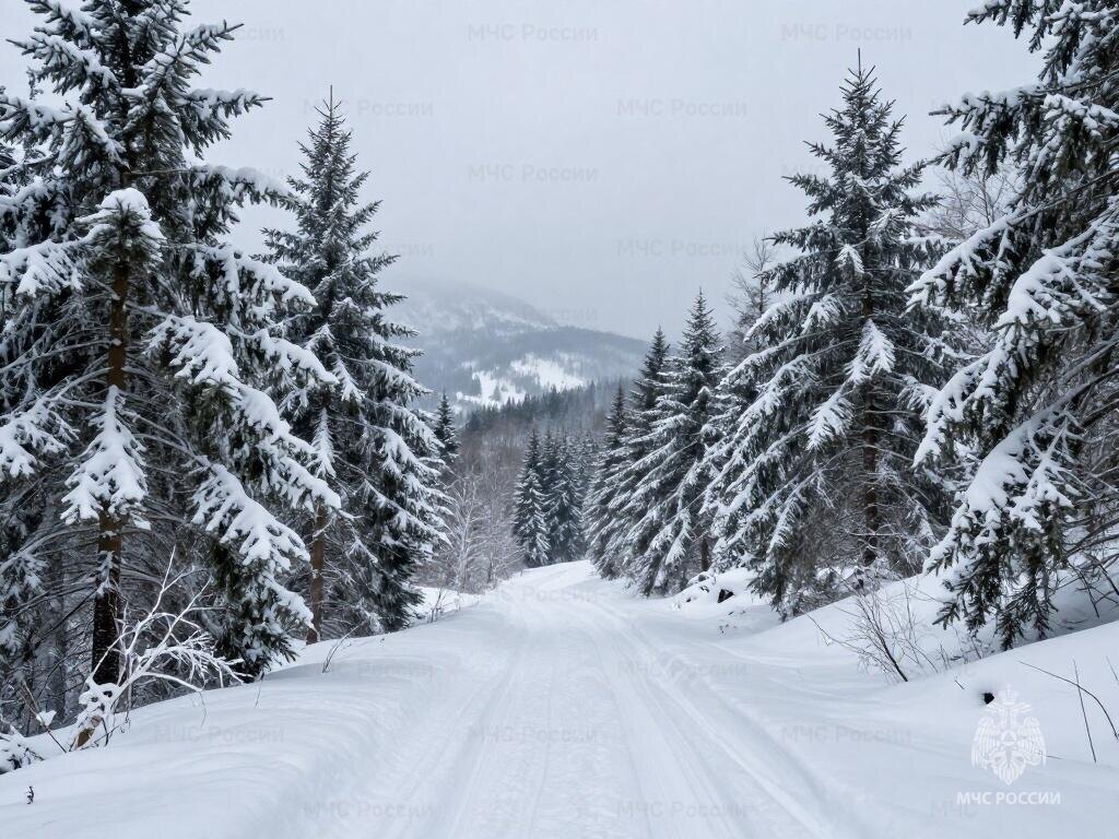    снег ели лес