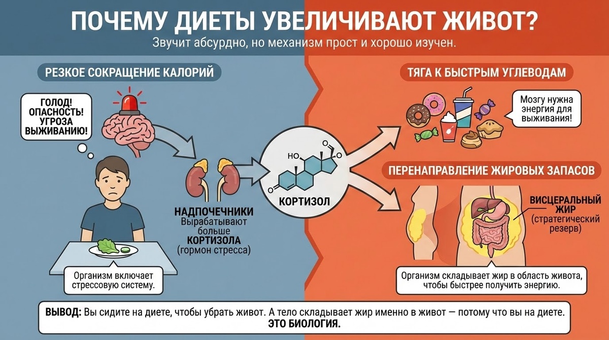 Почему диеты увеличивают живот? Кортизоловая ловушка