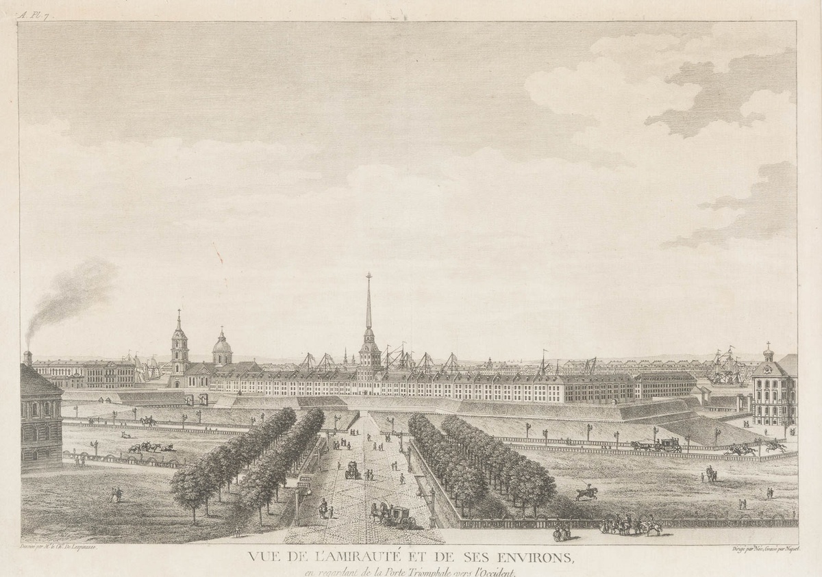 фотография литогравюры "Вид Адмиралтейства и окрестностей от Триумфальных ворот на запад" взято в открытом доступе интернета