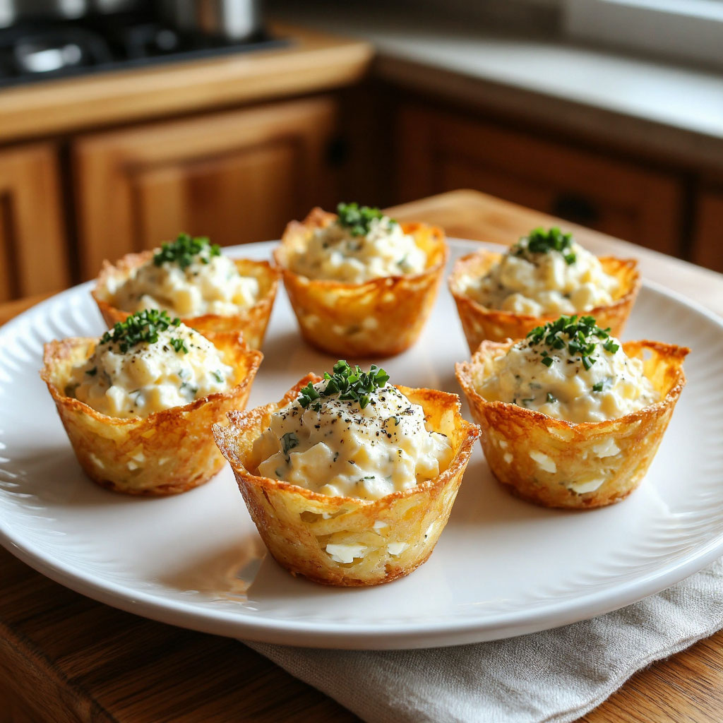 Картофельные корзиночки с селёдкой и яично‑сырным салатом: оригинальная закуска для праздника 🥔🐟
