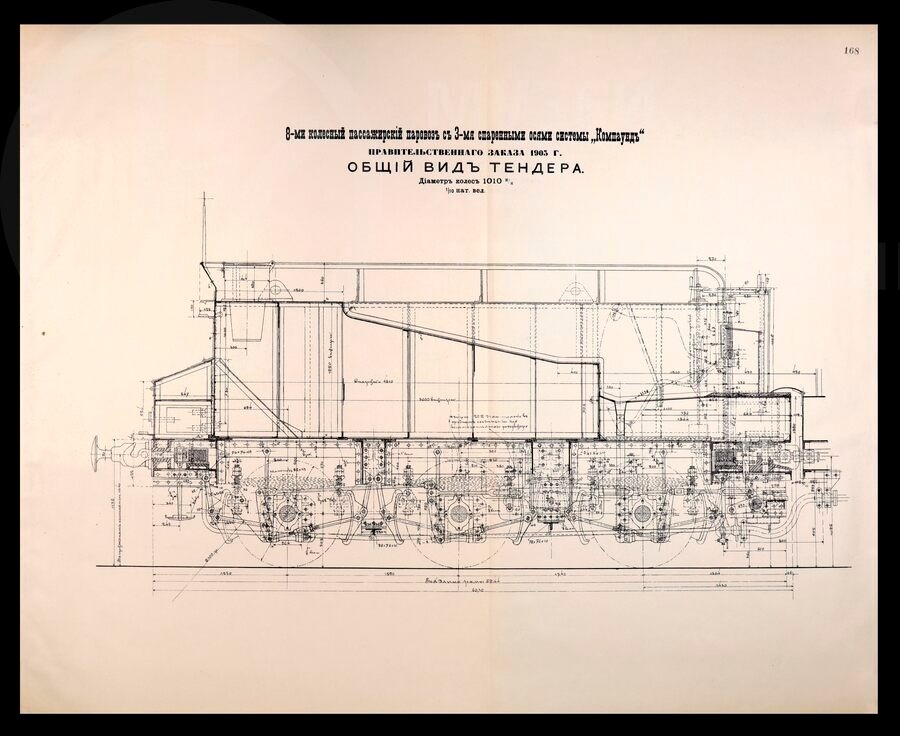 Детальные чертежи тендера пассажирских 4-х осных паровозов системы «Компаунд». Николаевская железная дорога. 1902 г. Из фондов музея.