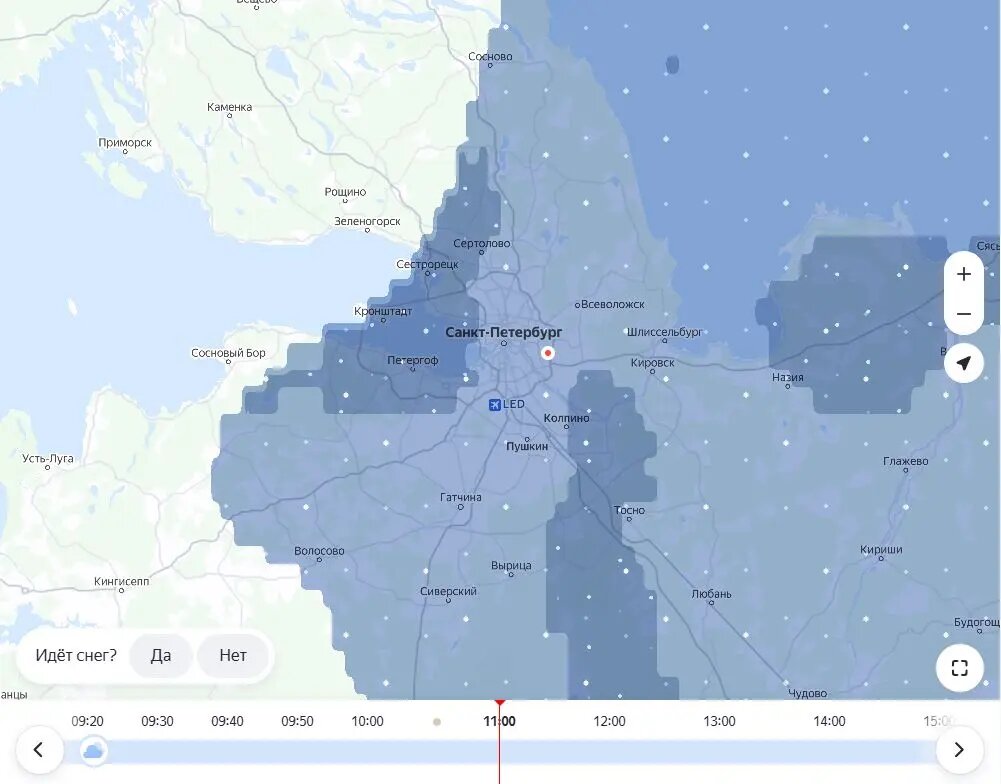    Обстановка на 11.00. Фото: скрин сервиса «Яндекс Погода»