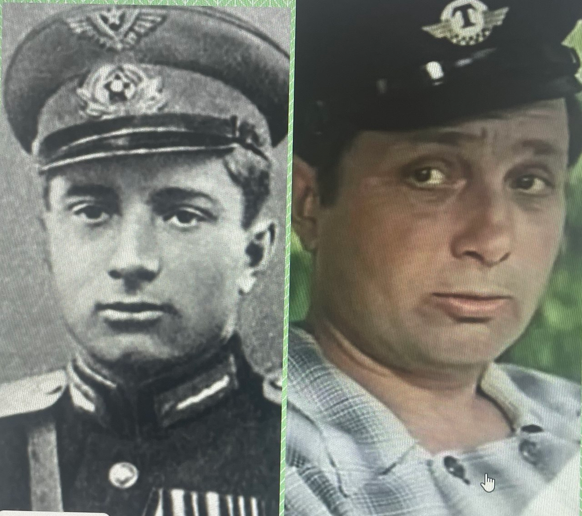 В.Л. Гуляев, справа - кадр из фильма "Бриллиантовая рука"