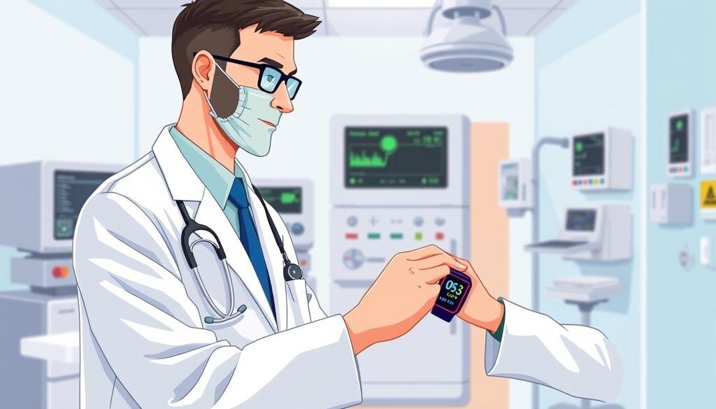    Сцена медицинского обследования с помощью умных часов