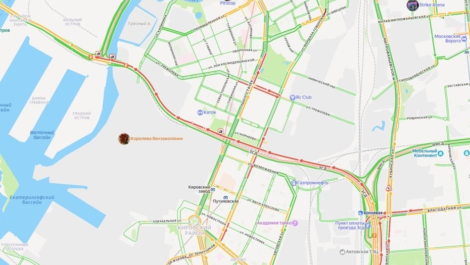    Пробка из-за аварии на ЗСД 20 февраля Автор фото: Яндекс Карты